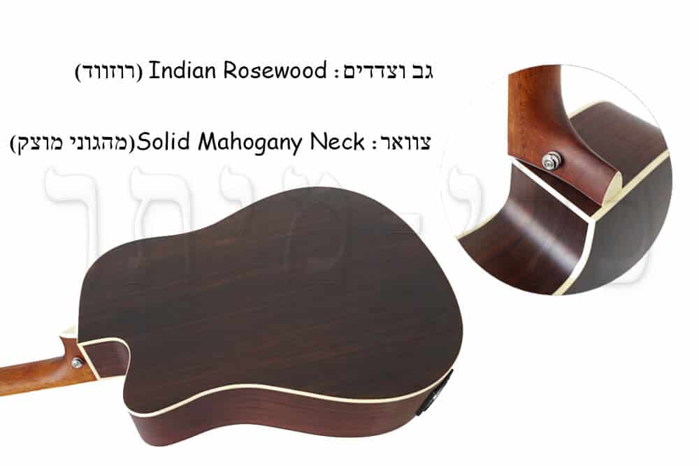 גיטרה אקוסטית מוגברת - Virginia ELM02-AC- גב וצדדים Indian Rosewood